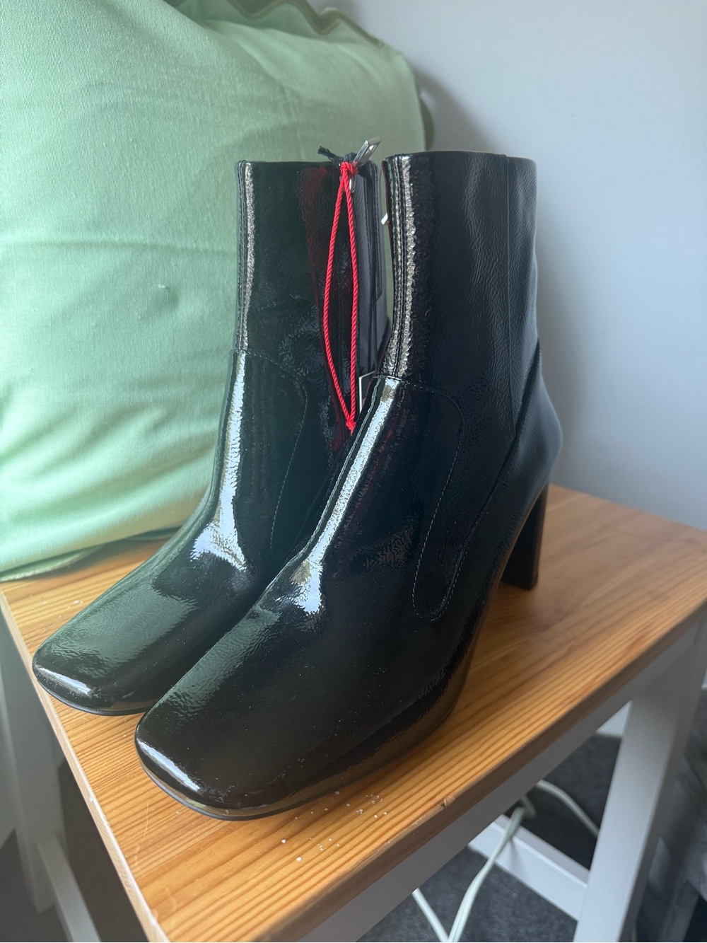 Diesel Black Patent Leather Booties with Block Heel